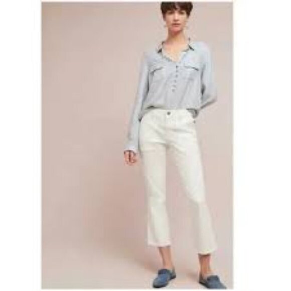 ✅ ANTHROPOLOGIE Utility Kick Flare Bootcut Crop Pants Size 30 WHITE - Picture 1 of 11